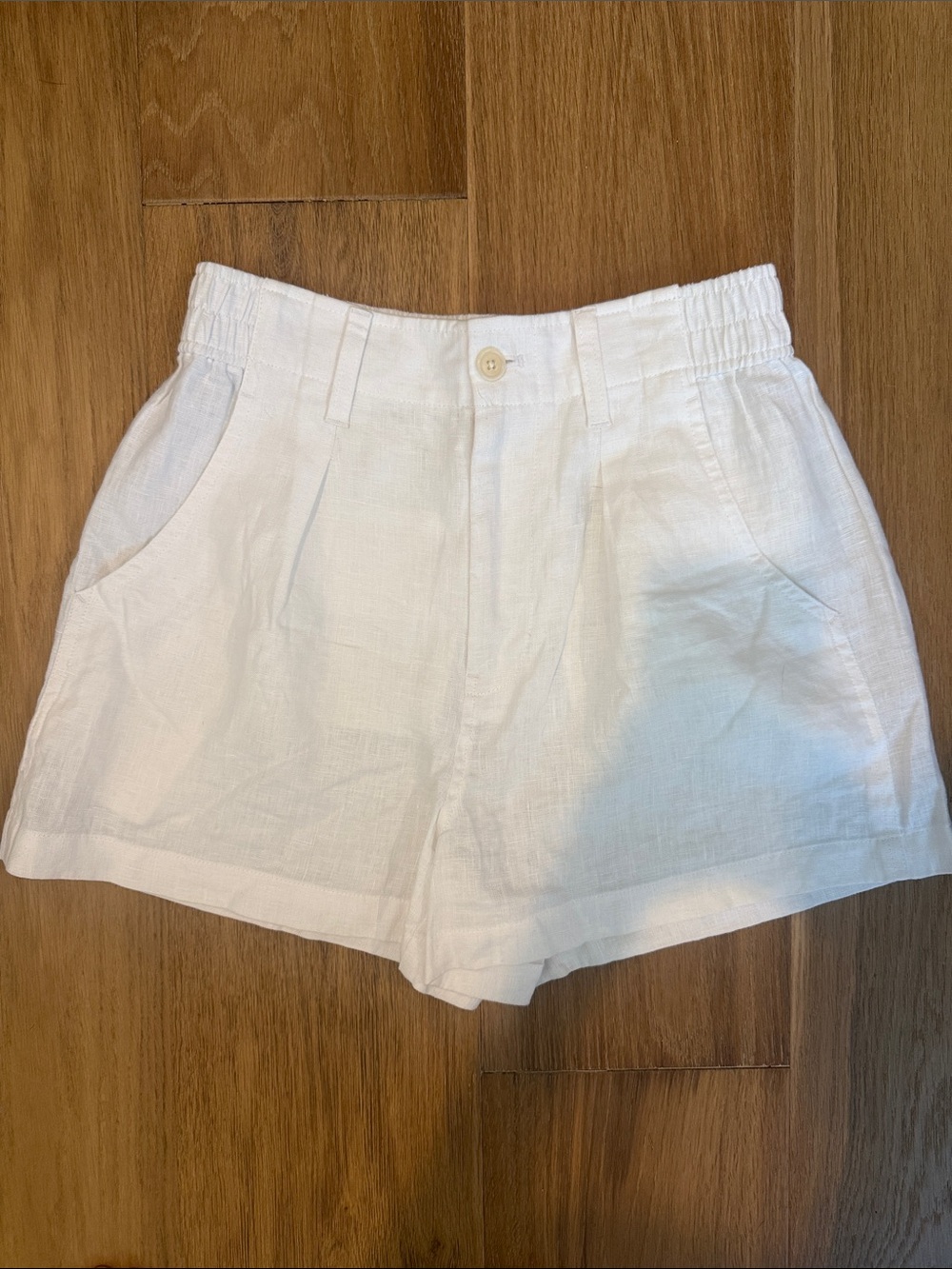 Madewell White High-Waist Linen Shorts
